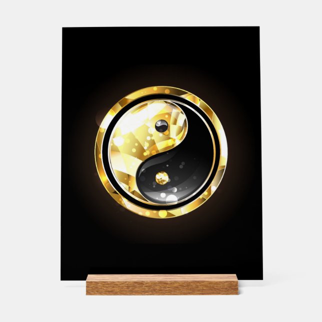 Panneau En Acrylique Yin Yang or sur noir (Recto)