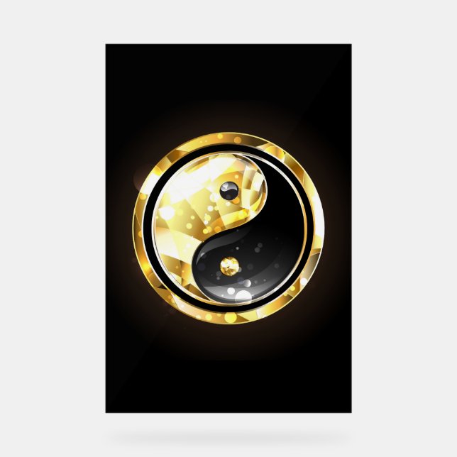 Panneau En Acrylique Yin Yang or sur noir (Recto)