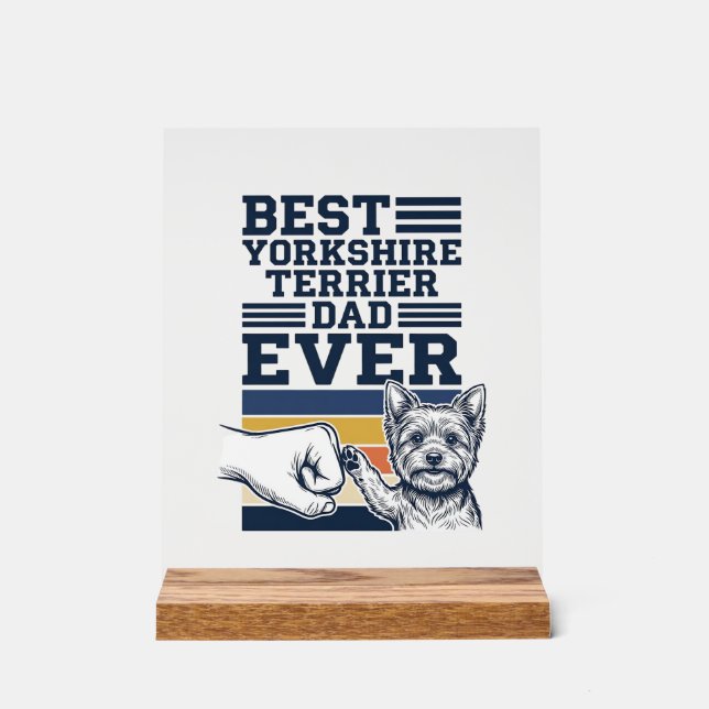 Panneau En Acrylique Yorkshire Terrier Dad Fist Bump Vintage Vector Des (Recto)