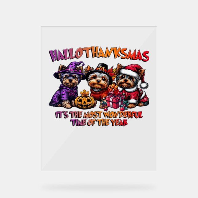 Panneau En Acrylique Yorkshire Terrier Halloween Thanksgiving Noël (Recto)