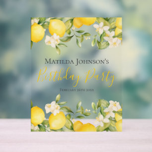 Panneau En Acrylique Zesty Lemons Fun Jaune fête d'anniversaire