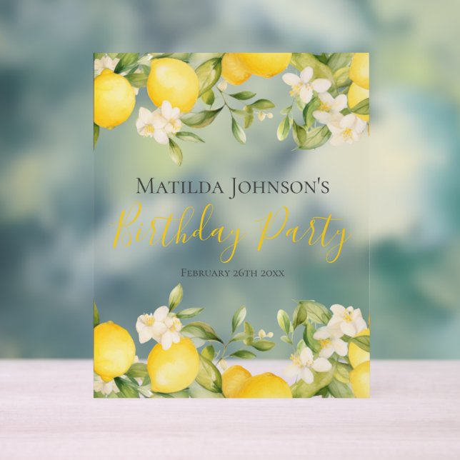 Panneau En Acrylique Zesty Lemons Fun Jaune fête d'anniversaire (Neutre)