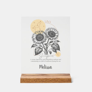 Panneau En Acrylique Zodiac Birth Flower Art cadeau Leo personnalisé