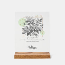 Zodiac Birth Flower Art Personalized Aries Venin