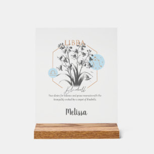 Panneau En Acrylique Zodiac Fleur de naissance Personnalisé Libra Cadea