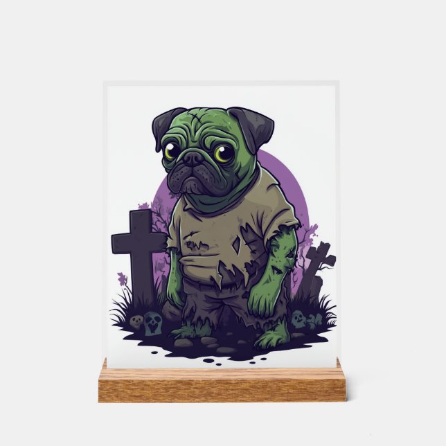 Panneau En Acrylique Zombie Pug � Undead Funny Halloween Dog (Recto)