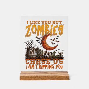 Panneau En Acrylique Zombies nous poursuivent Halloween Cimetière Crois