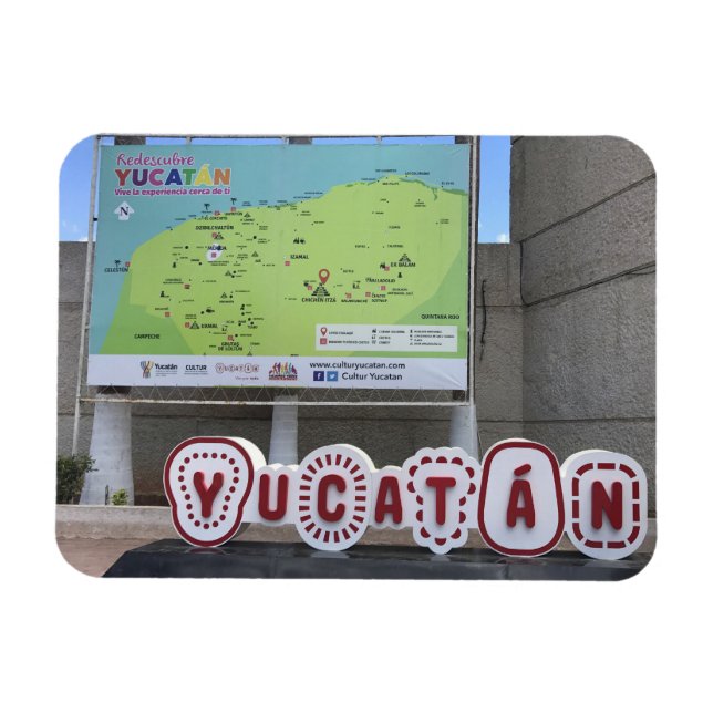 Panneau et carte du Yucatan, Mexique Magnet photo (Horizontal)