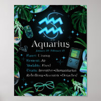 Panneau étoile Aquarius Zodiac Y2K Poster noir