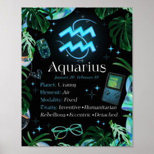 Panneau étoile Aquarius Zodiac Y2K Poster noir