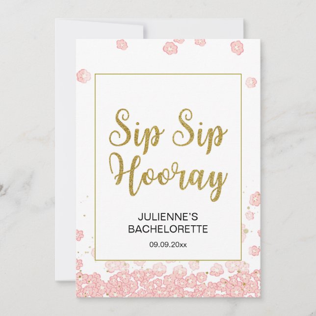 Panneau Floral Sip Sip Hourra | Rose et Or (Devant)