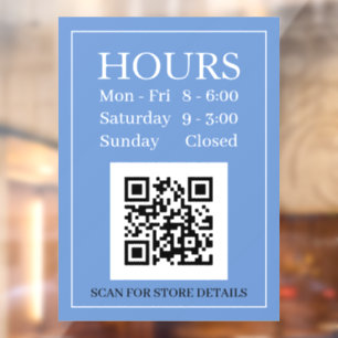 Panneau Heures d'Ouverture, Code QR, Message Bleu