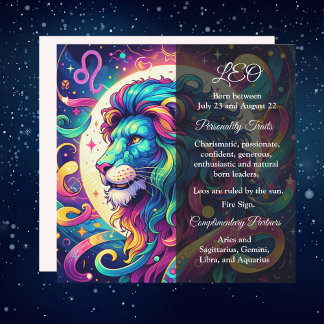 Panneau Horoscope Leo info | Art Lion coloré