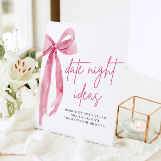 Panneau Idées de Soirée de Rendez-vous de Mariage  (Blush Pink Bow Bridal Date Night Ideas Sign)