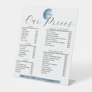Panneau Liste des prix de maquillage et de soins d