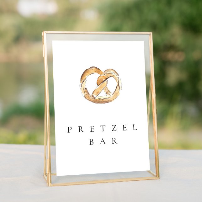 Panneau Mariage Aquarelle Soft Pretzel Bar 5x7" (Watercolor pretzel bar wedding table sign.)