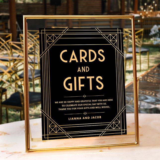 Panneau Mariage Art Déco Cartes et Cadeaux Black G (Créateur téléchargé)