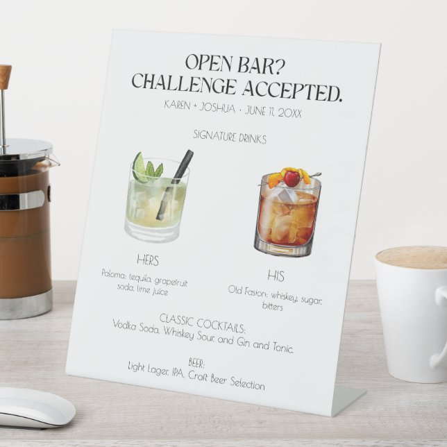 Panneau Mariage de cocktails Open Bar Signature (In SItu)