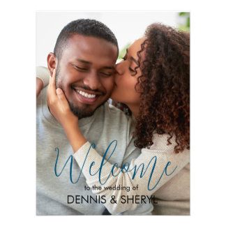 Panneau Mariage moderne photo personnalisé bleu