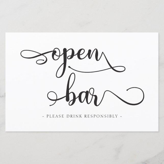 Panneau Mariage "Open Bar" Boissons blanches noire (Devant)