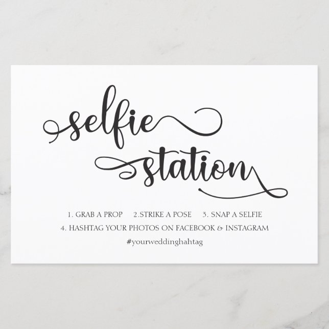 Panneau Mariage "Selfie Station" noir blanc tendan (Devant)