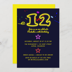 Panneau Neon Douzième Anniversaire Fête Invitation