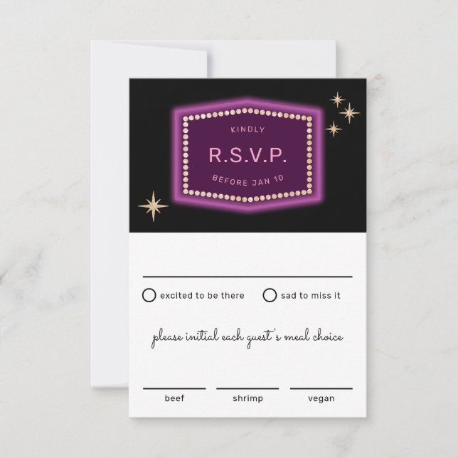 Panneau Neon Vegas Mariage RSVP avec choix de repa (Devant)