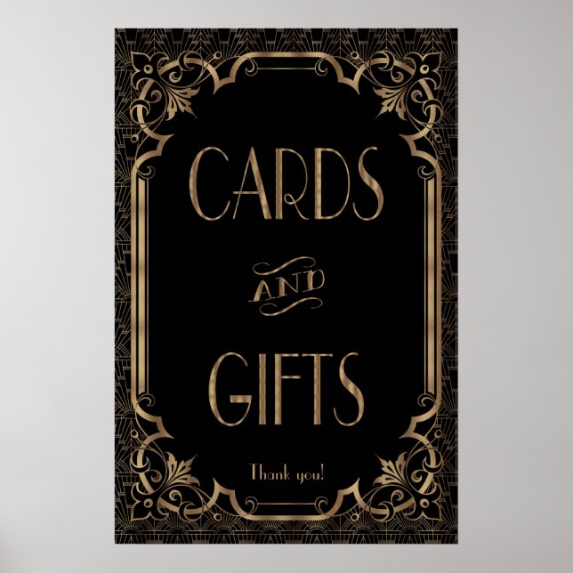 Panneau Noir Grand Gatsby Art Déco Cartes & Cadeau (Devant)