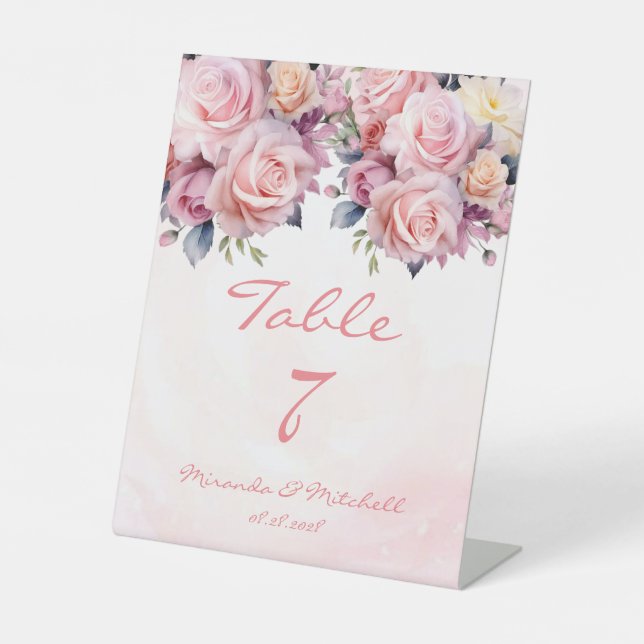 Panneau Numéro de la table des Roses d'aquarelle (Recto)