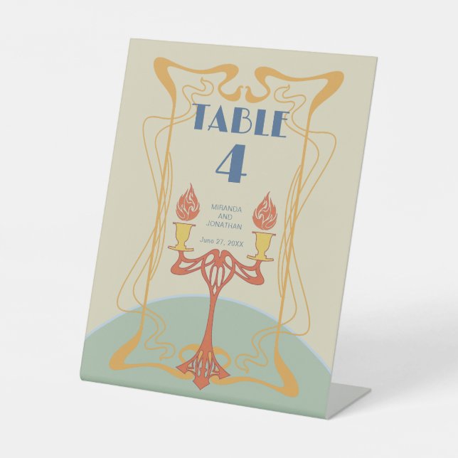 Panneau Numéro de table Mariage Art nouveau (Recto)