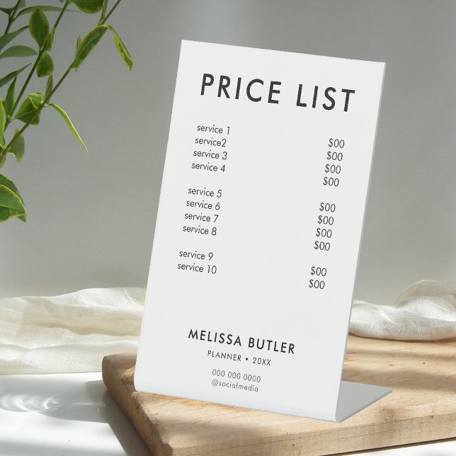 Panneau Pedestal blanc minimaliste du tarif (Créateur téléchargé)