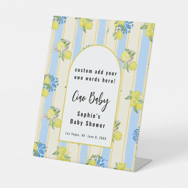 Panneau Personnalisé Ciao Baby, Carreaux Bleus Et  (Recto)