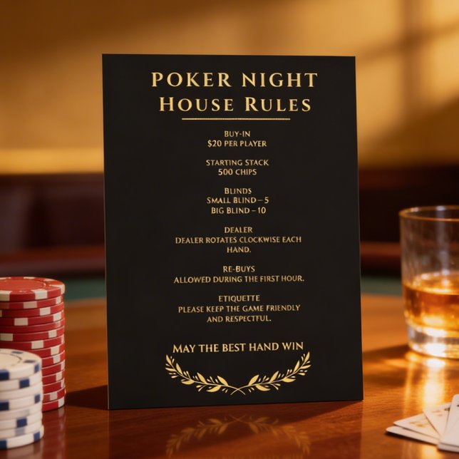 Panneau Règles de la Maison pour Soirée Poker Noir (Créateur téléchargé)