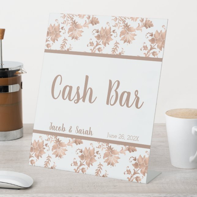 Panneau rose Gold Floral sur White Cash Bar Pedest (In SItu)