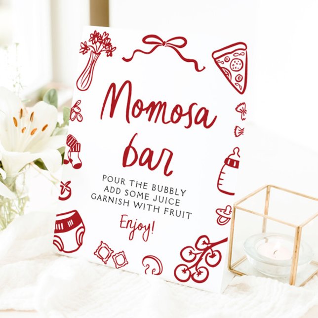 Panneau rouge italien Pizza Pasta Momosa Bar (Red Italian Hand Drawn Pizza Pasta Momosa Bar Sign)