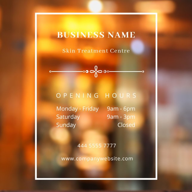 Panneau simple blanc pour petites entreprises, heu (Simple Small White Business Opening Hour window cling)