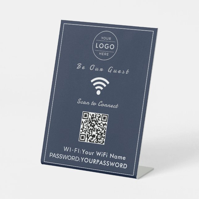 Panneau WiFi Code QR Bleu Marine Classique (Recto)