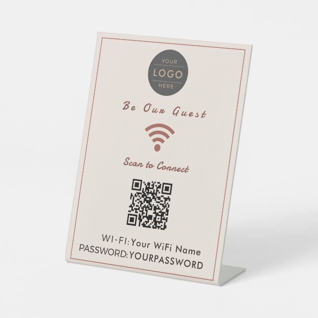 Panneau WiFi Code QR Terre Cuite Rose (Recto)