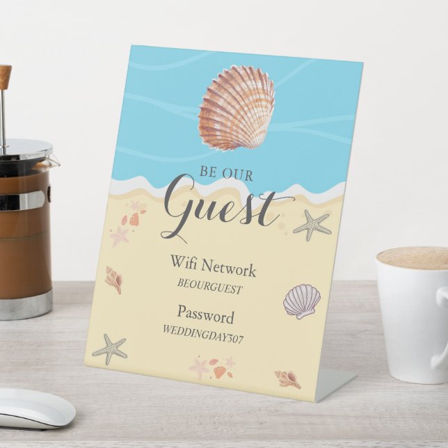 Panneau Wifi de mariage estival océan bleu minimal (In SItu)