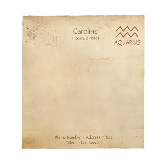 Panneau Zodiac Aquarius - Bloc-notes personnalisab (Devant)