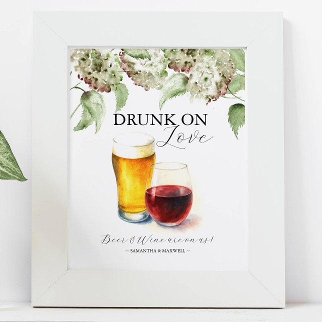 Panneaux de Décoration de Mariage Hydrangea Open B (bar signs with green hydrangeas and beer and wine by Do Tell A Belle)