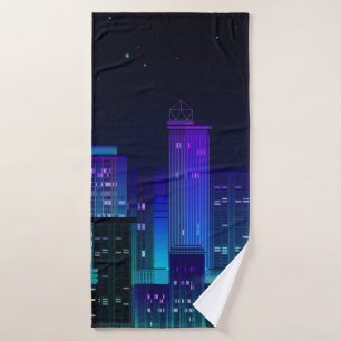 Panorama de la ville de nuit avec lumière néon sur