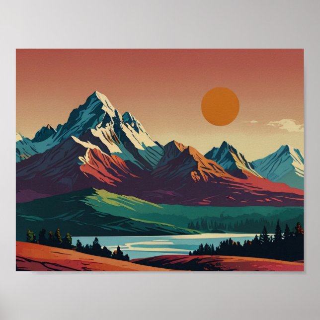Panoramic Mid Century Modern Mountain poster (Devant)