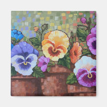 "Pansies colorées" 2" Magnet Carré