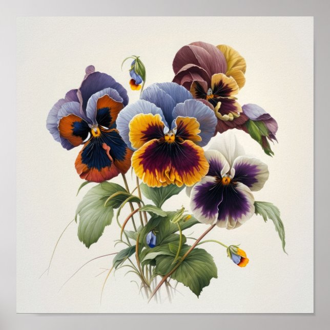Pansies Pansy Flower Art Imprimer Poster (Devant)