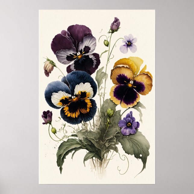 Pansies Pansy Flowers Art Imprimer Poster (Devant)