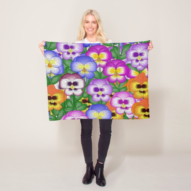 Pansies petite couverture en polaire (En situation)