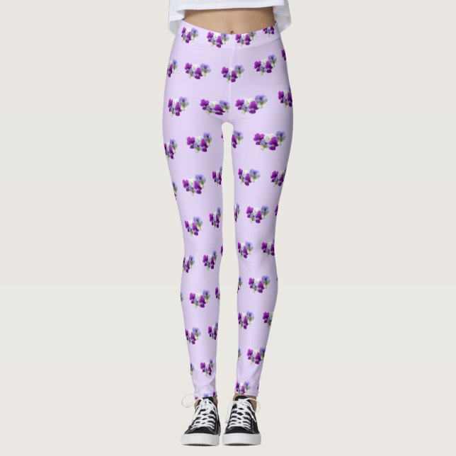 Pansies Purple et White Motif Legging (Devant)