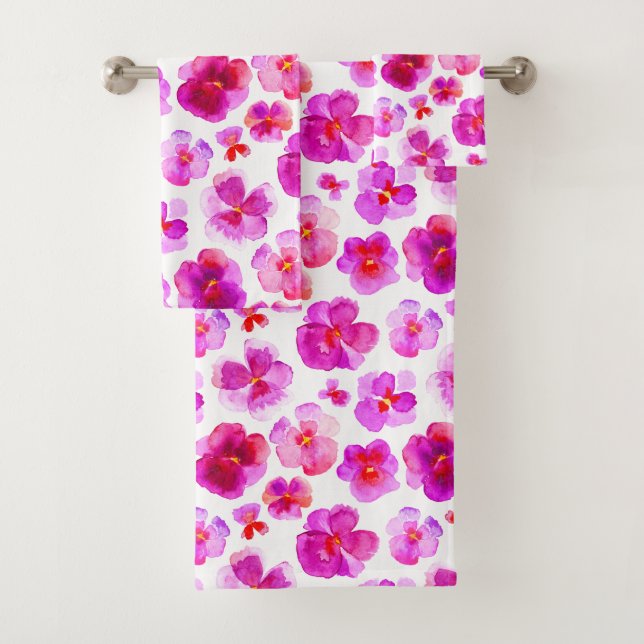 Pansies roses aquarelle violon serviettes (En situation)