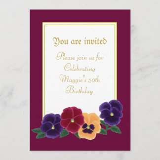Pansies sur les invitations aux fêtes du 50e anniv